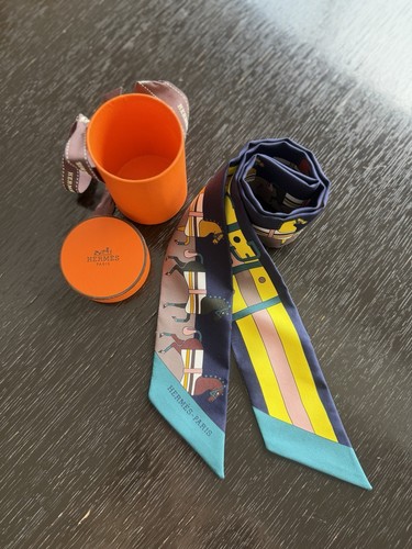Hermès twilly silk scarf navy - hermès,